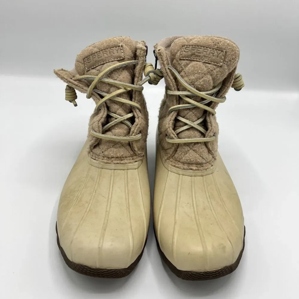 Sperry Saltwater Waterproof Rubber Duck Rain Boots Size 8M Quilted Oyster